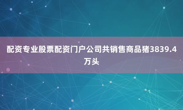 配资专业股票配资门户公司共销售商品猪3839.4万头