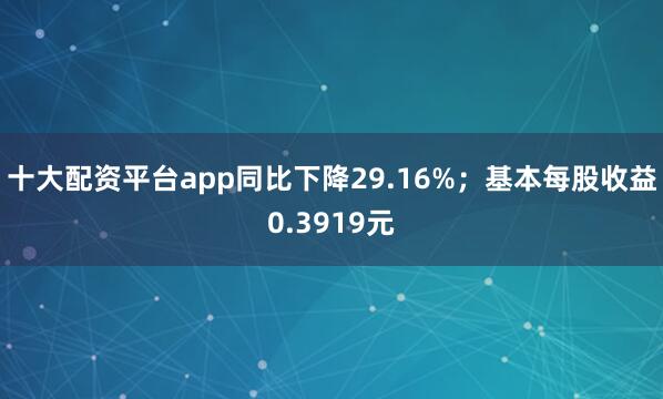十大配资平台app同比下降29.16%；基本每股收益0.3919元
